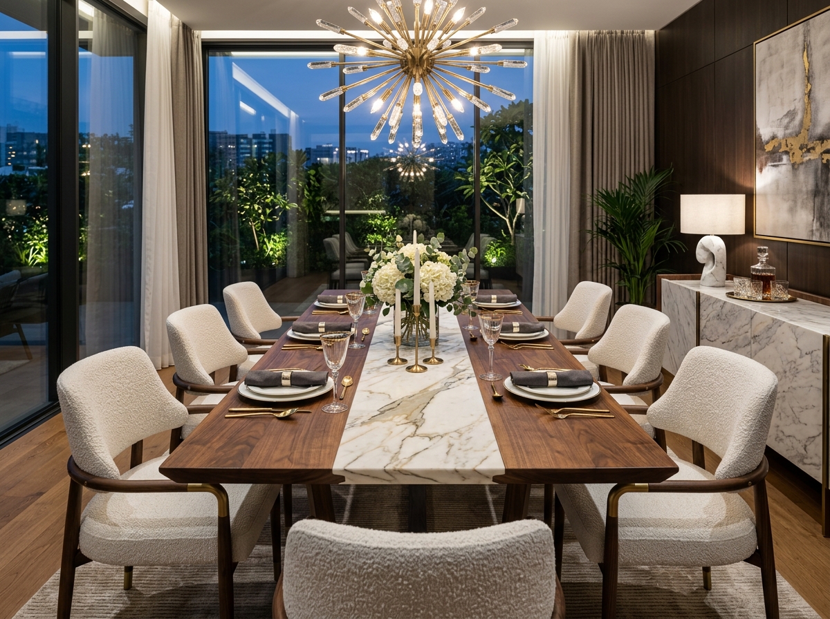Turkish Solid Walnut Dining Table Set 8 Chairs