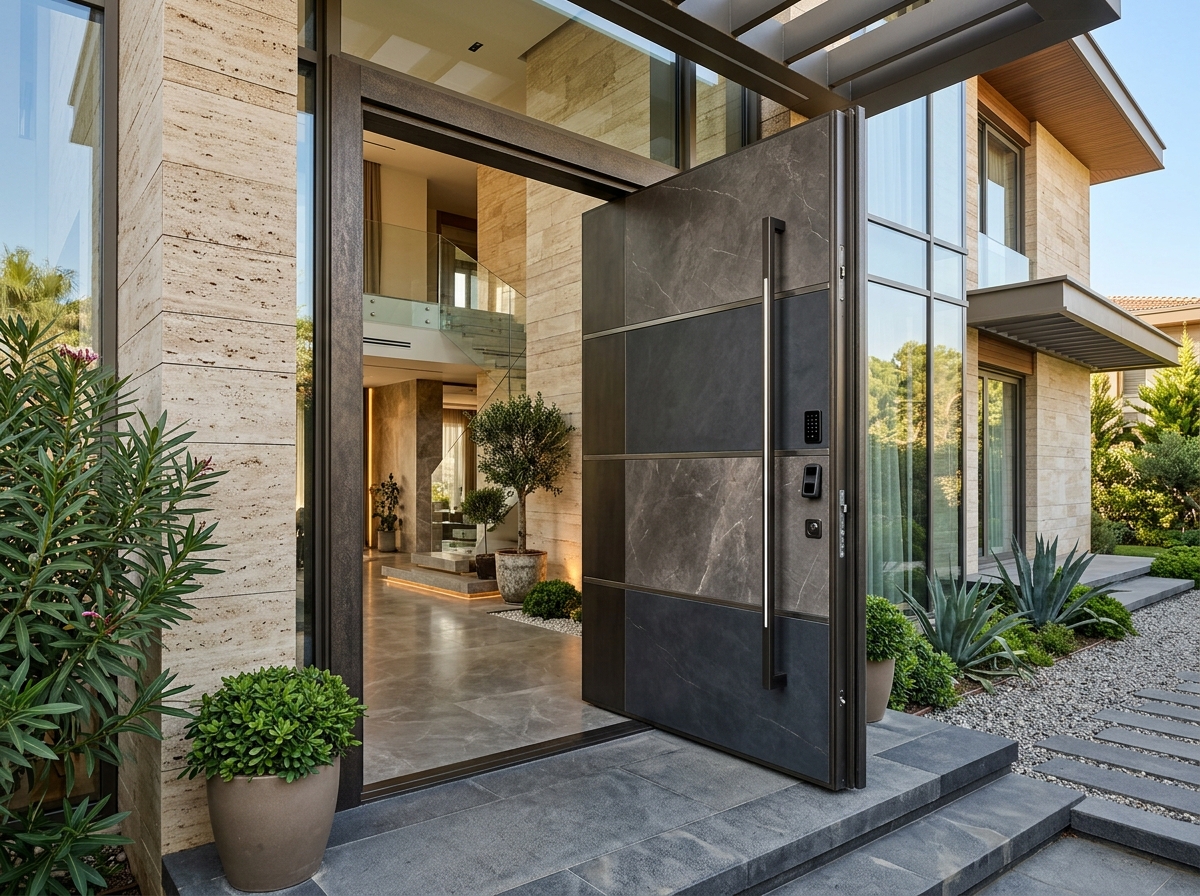 Luxury Turkish Thermal Break Security Pivot Door Sintered Stone Finish